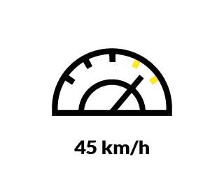 Geschwindigkeit von bis zu 45 km/h